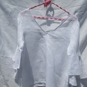 Zara linen ruffle-sleeve blouse